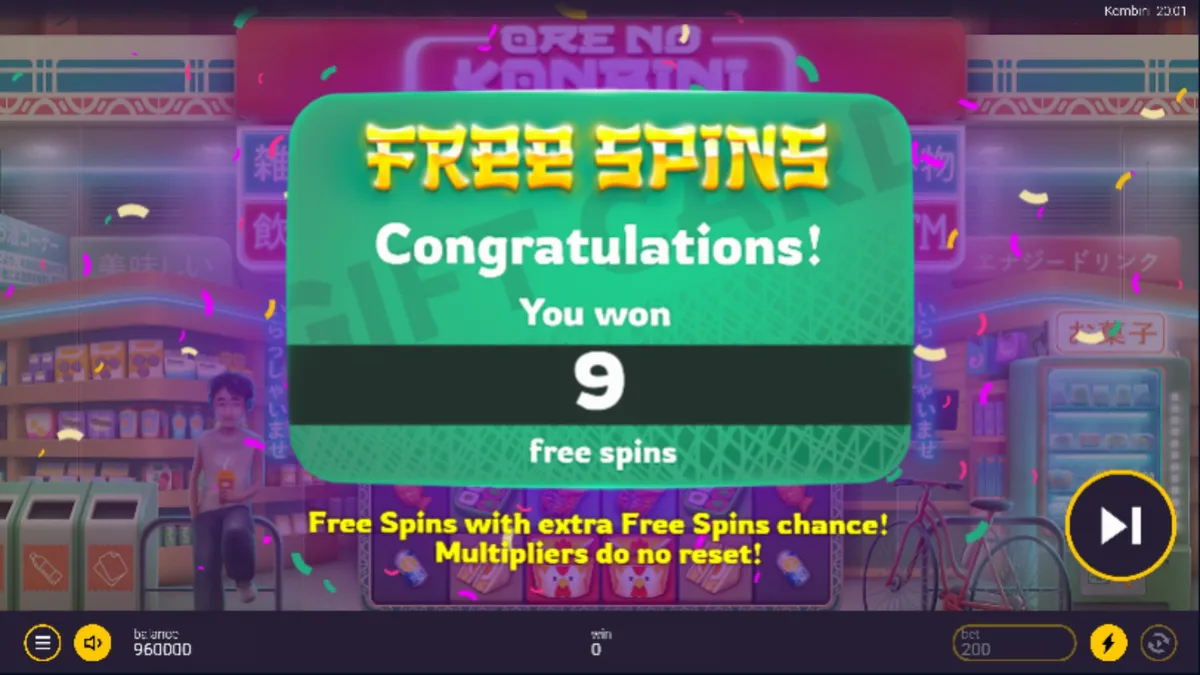 Interface vibrante e neon do slot Ore No Konbini com símbolos de comida japonesa